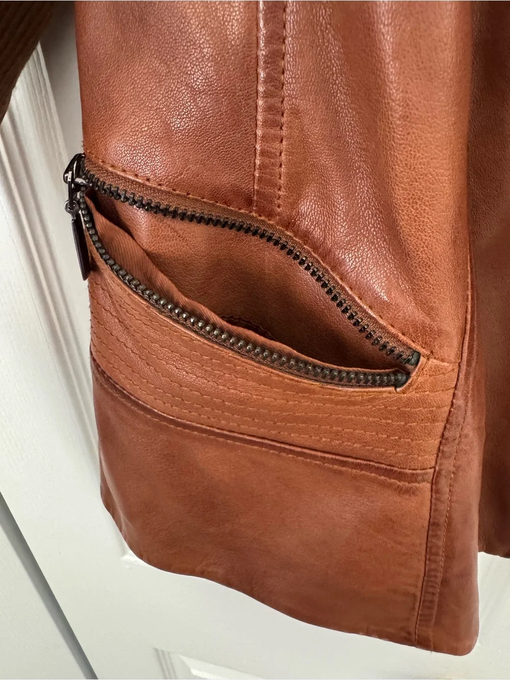 Leather Zip-Front Jacket in Chestnut Brown